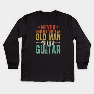 Vintage Never Underestimate an Old Man with a Guitar Kids Long Sleeve T-Shirt